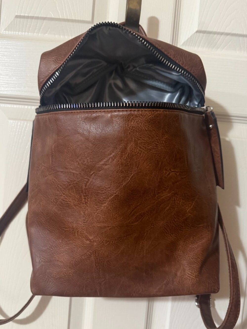 Brown Distressed Faux Leather SKU273 Convertible Backpack Shoulder Bag